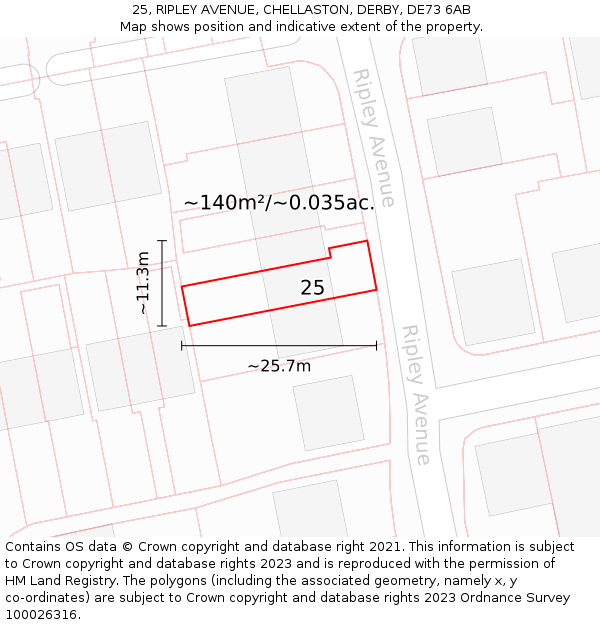 25, RIPLEY AVENUE, CHELLASTON, DERBY, DE73 6AB: Plot and title map