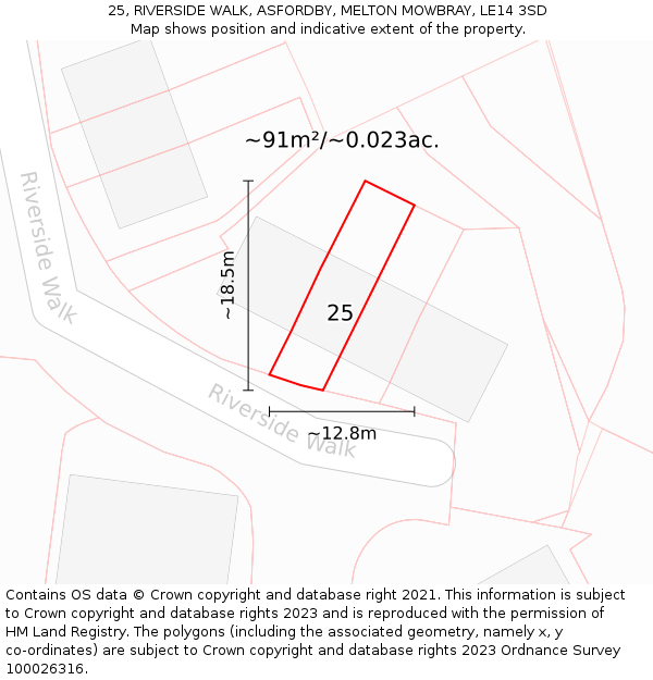 25, RIVERSIDE WALK, ASFORDBY, MELTON MOWBRAY, LE14 3SD: Plot and title map