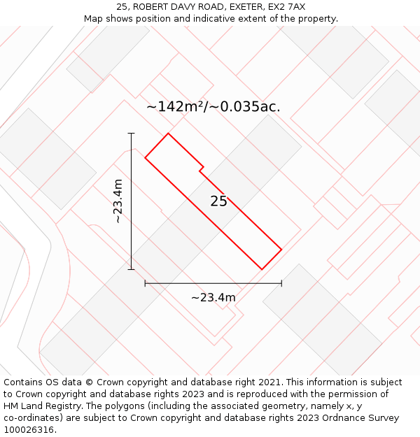 25, ROBERT DAVY ROAD, EXETER, EX2 7AX: Plot and title map