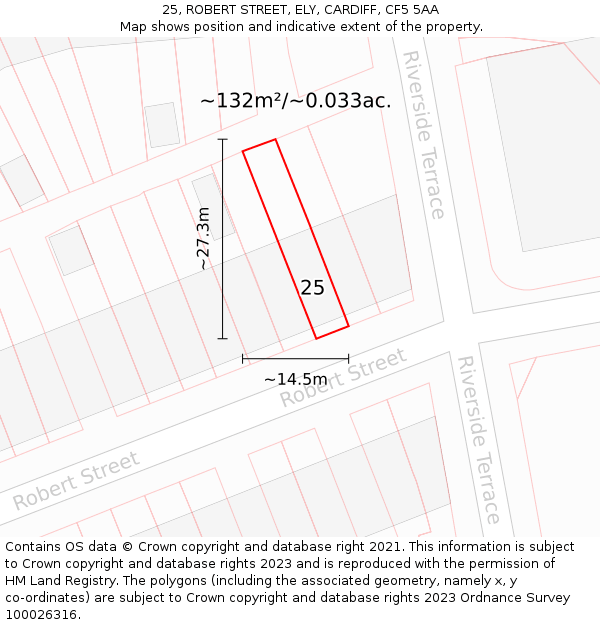 25, ROBERT STREET, ELY, CARDIFF, CF5 5AA: Plot and title map