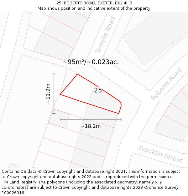 25, ROBERTS ROAD, EXETER, EX2 4HB: Plot and title map