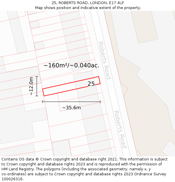 25, ROBERTS ROAD, LONDON, E17 4LP: Plot and title map