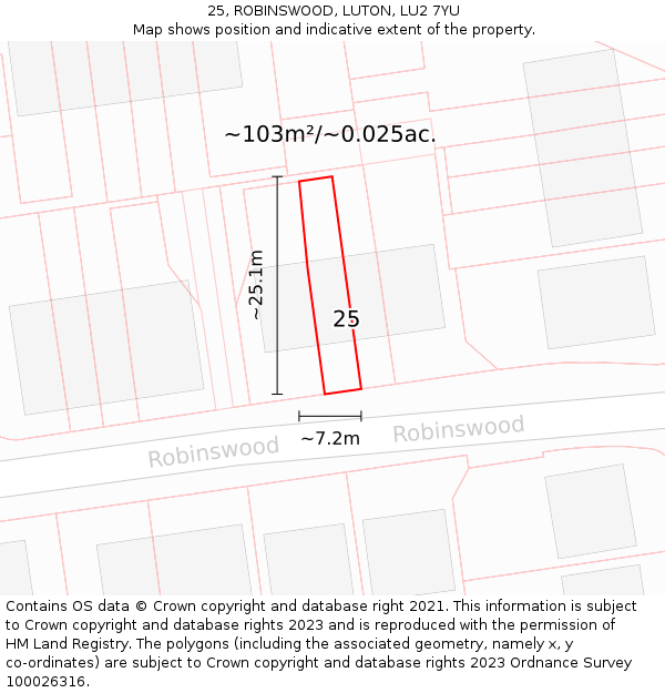 25, ROBINSWOOD, LUTON, LU2 7YU: Plot and title map