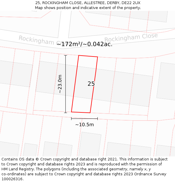 25, ROCKINGHAM CLOSE, ALLESTREE, DERBY, DE22 2UX: Plot and title map