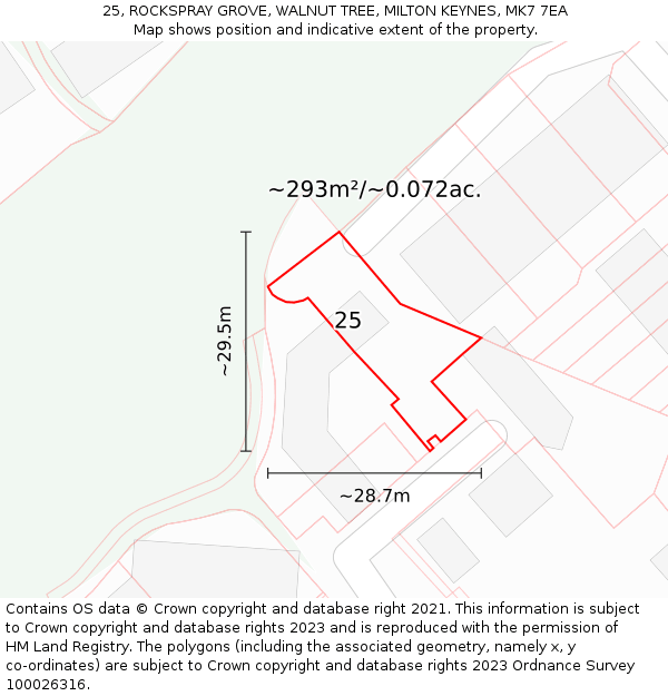 25, ROCKSPRAY GROVE, WALNUT TREE, MILTON KEYNES, MK7 7EA: Plot and title map