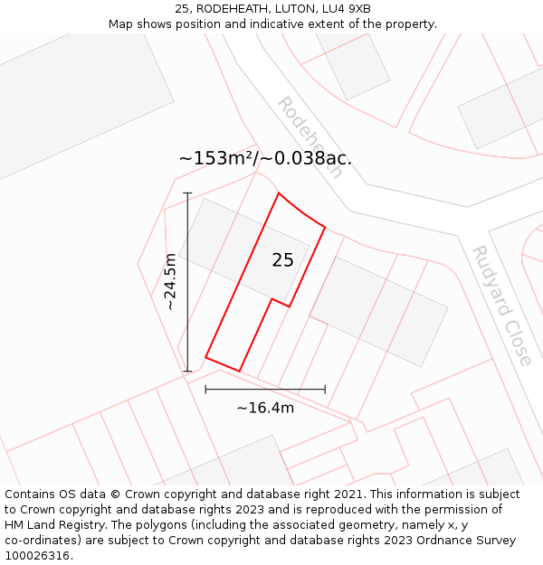 25, RODEHEATH, LUTON, LU4 9XB: Plot and title map
