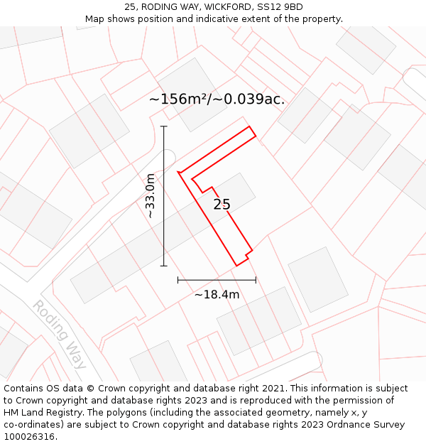 25, RODING WAY, WICKFORD, SS12 9BD: Plot and title map