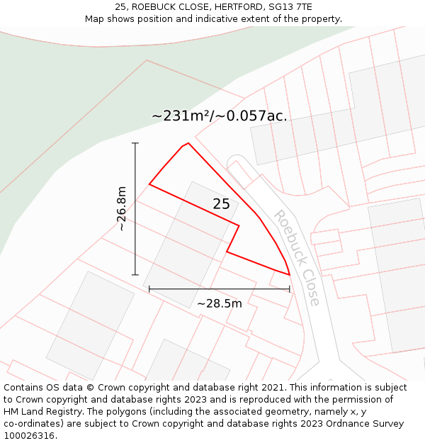 25, ROEBUCK CLOSE, HERTFORD, SG13 7TE: Plot and title map