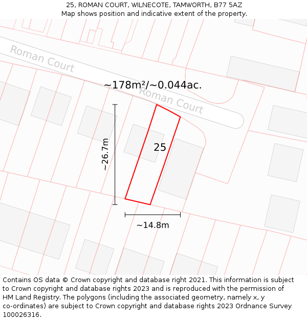 25, ROMAN COURT, WILNECOTE, TAMWORTH, B77 5AZ: Plot and title map