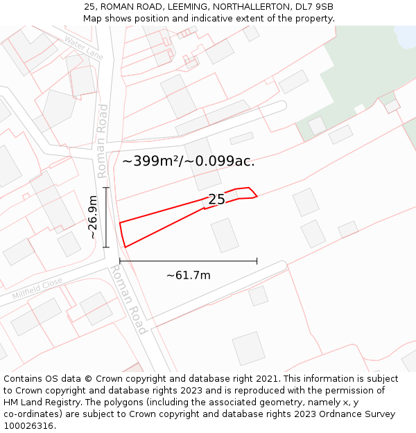 25, ROMAN ROAD, LEEMING, NORTHALLERTON, DL7 9SB: Plot and title map
