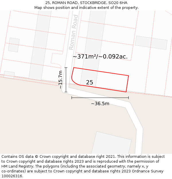 25, ROMAN ROAD, STOCKBRIDGE, SO20 6HA: Plot and title map