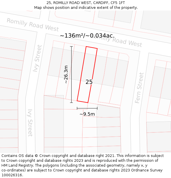 25, ROMILLY ROAD WEST, CARDIFF, CF5 1FT: Plot and title map