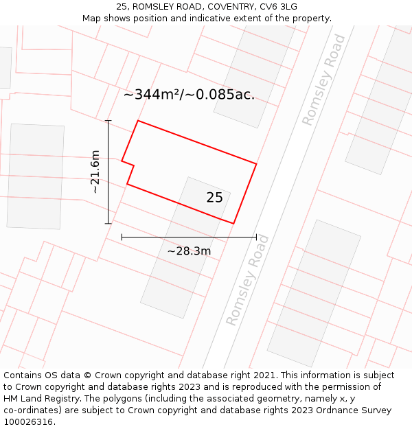 25, ROMSLEY ROAD, COVENTRY, CV6 3LG: Plot and title map