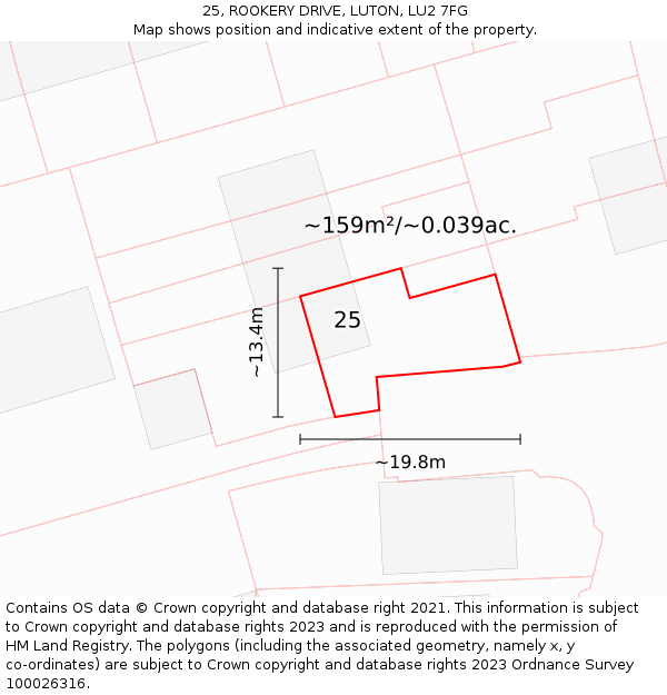 25, ROOKERY DRIVE, LUTON, LU2 7FG: Plot and title map