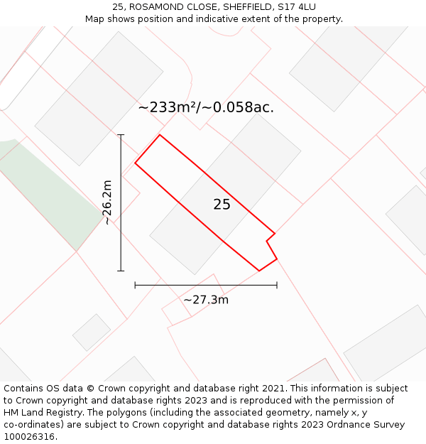 25, ROSAMOND CLOSE, SHEFFIELD, S17 4LU: Plot and title map
