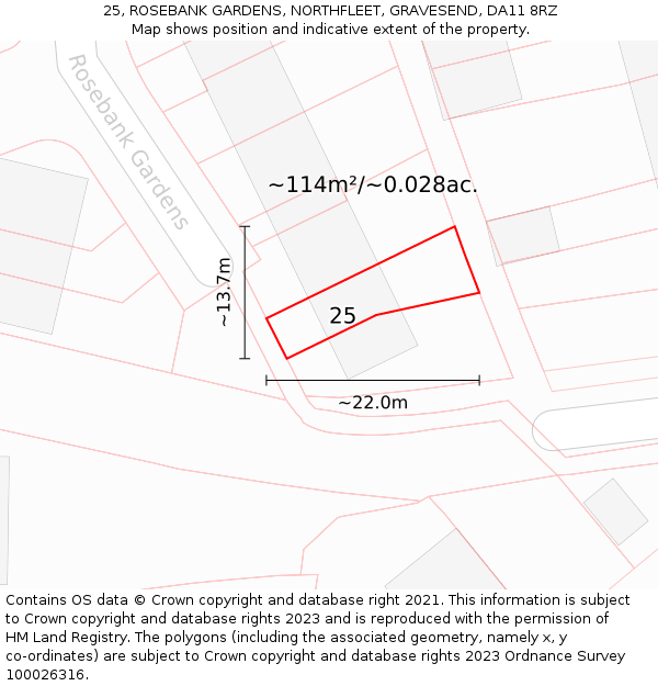 25, ROSEBANK GARDENS, NORTHFLEET, GRAVESEND, DA11 8RZ: Plot and title map