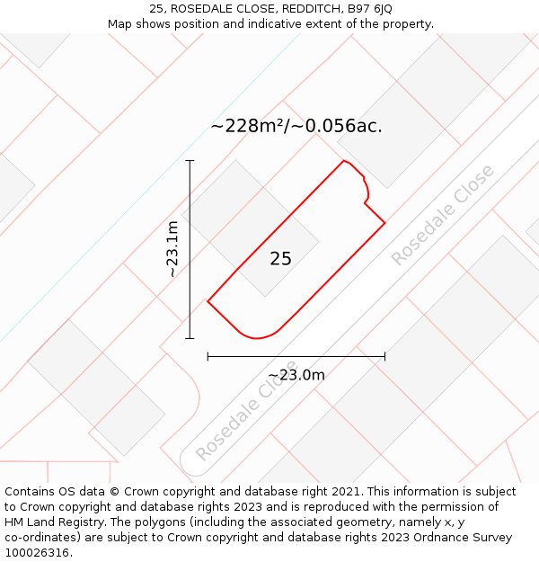 25, ROSEDALE CLOSE, REDDITCH, B97 6JQ: Plot and title map