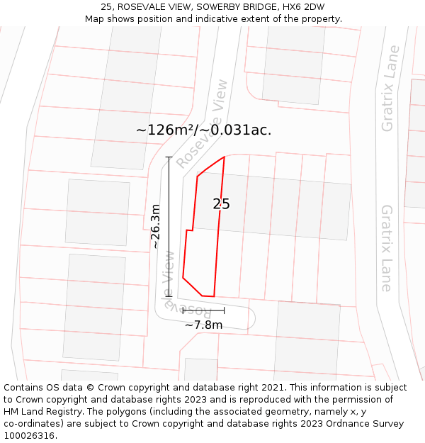 25, ROSEVALE VIEW, SOWERBY BRIDGE, HX6 2DW: Plot and title map