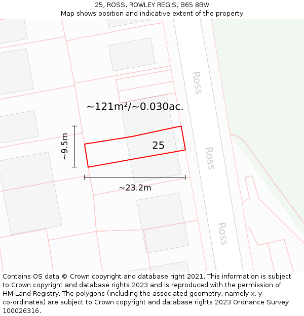 25, ROSS, ROWLEY REGIS, B65 8BW: Plot and title map
