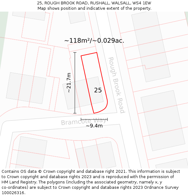 25, ROUGH BROOK ROAD, RUSHALL, WALSALL, WS4 1EW: Plot and title map