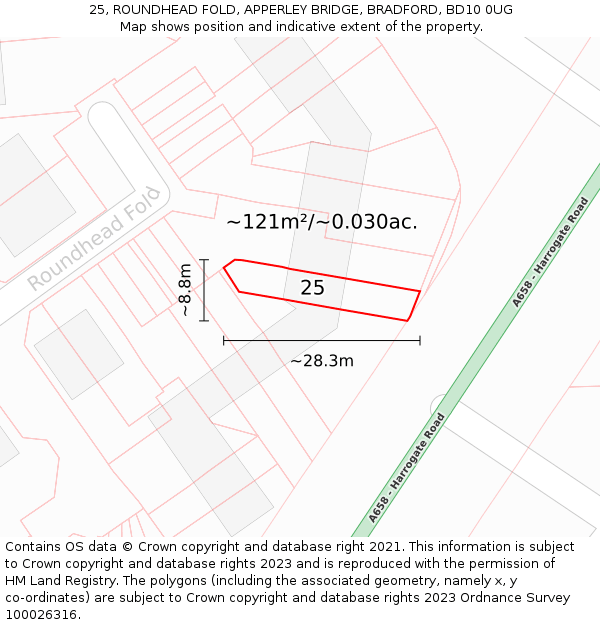 25, ROUNDHEAD FOLD, APPERLEY BRIDGE, BRADFORD, BD10 0UG: Plot and title map
