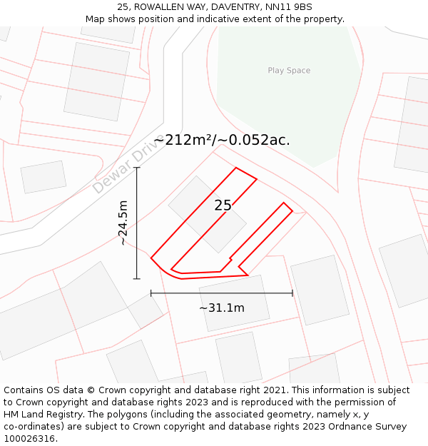 25, ROWALLEN WAY, DAVENTRY, NN11 9BS: Plot and title map