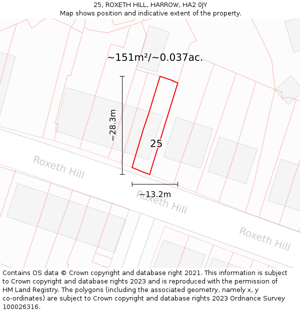 25, ROXETH HILL, HARROW, HA2 0JY: Plot and title map