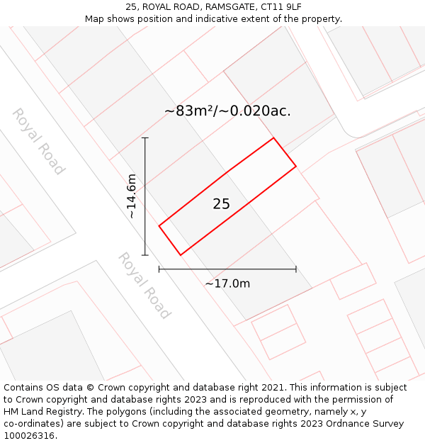 25, ROYAL ROAD, RAMSGATE, CT11 9LF: Plot and title map
