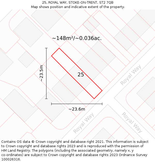 25, ROYAL WAY, STOKE-ON-TRENT, ST2 7QB: Plot and title map