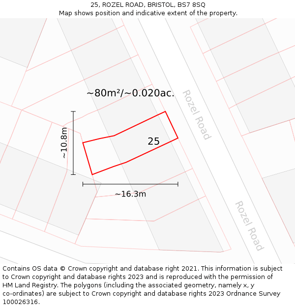 25, ROZEL ROAD, BRISTOL, BS7 8SQ: Plot and title map