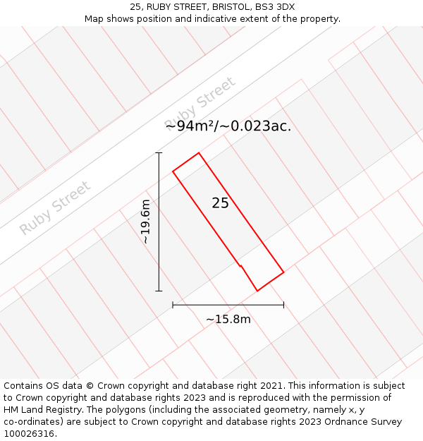 25, RUBY STREET, BRISTOL, BS3 3DX: Plot and title map