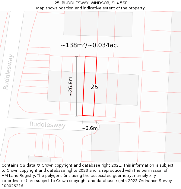 25, RUDDLESWAY, WINDSOR, SL4 5SF: Plot and title map
