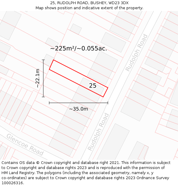 25, RUDOLPH ROAD, BUSHEY, WD23 3DX: Plot and title map
