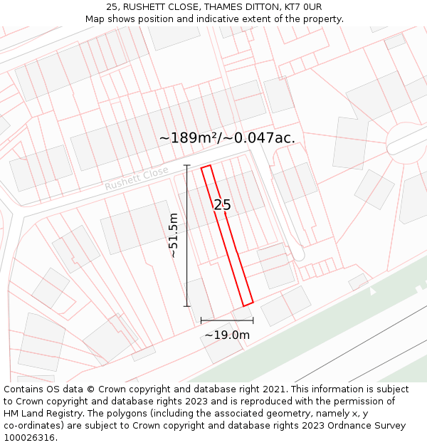25, RUSHETT CLOSE, THAMES DITTON, KT7 0UR: Plot and title map