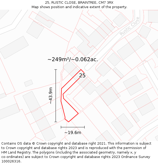 25, RUSTIC CLOSE, BRAINTREE, CM7 3RX: Plot and title map