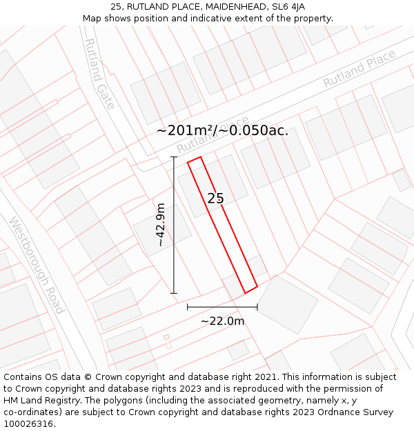 25, RUTLAND PLACE, MAIDENHEAD, SL6 4JA: Plot and title map