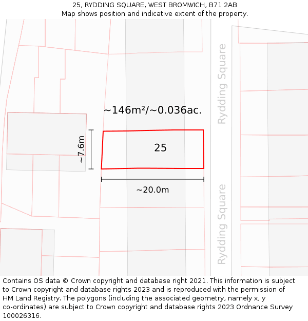 25, RYDDING SQUARE, WEST BROMWICH, B71 2AB: Plot and title map