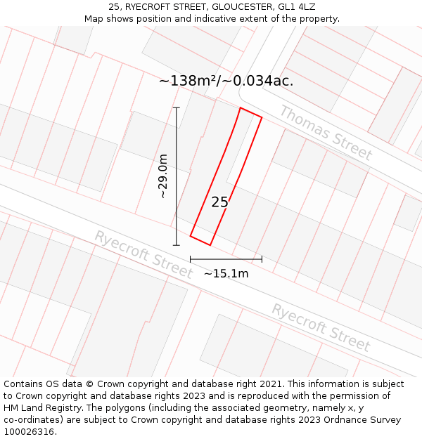25, RYECROFT STREET, GLOUCESTER, GL1 4LZ: Plot and title map