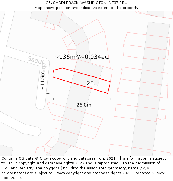 25, SADDLEBACK, WASHINGTON, NE37 1BU: Plot and title map