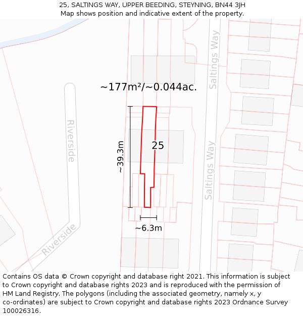 25, SALTINGS WAY, UPPER BEEDING, STEYNING, BN44 3JH: Plot and title map