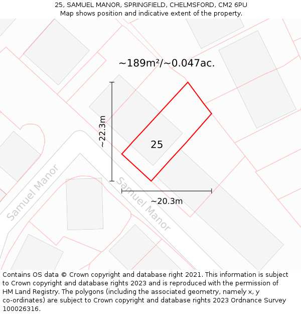 25, SAMUEL MANOR, SPRINGFIELD, CHELMSFORD, CM2 6PU: Plot and title map