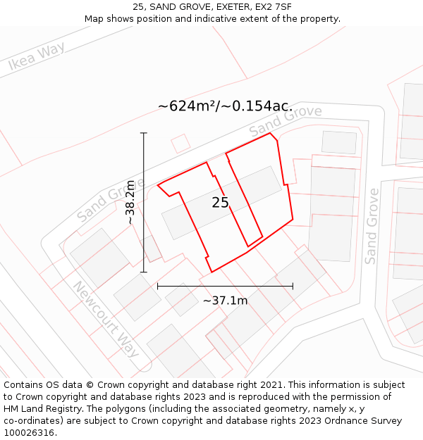 25, SAND GROVE, EXETER, EX2 7SF: Plot and title map