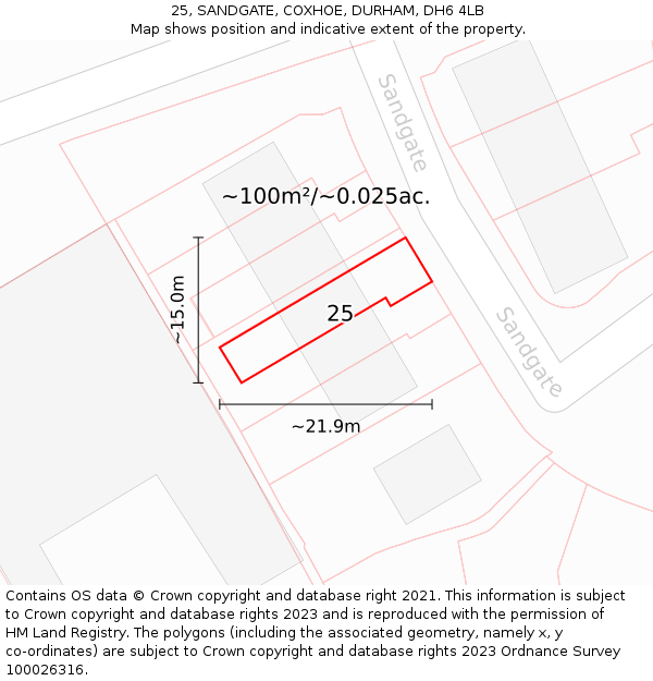 25, SANDGATE, COXHOE, DURHAM, DH6 4LB: Plot and title map