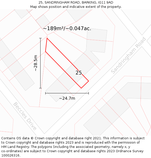 25, SANDRINGHAM ROAD, BARKING, IG11 9AD: Plot and title map