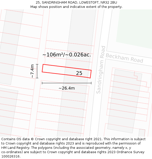 25, SANDRINGHAM ROAD, LOWESTOFT, NR32 2BU: Plot and title map