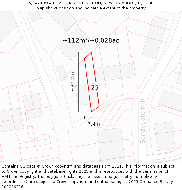 25, SANDYGATE MILL, KINGSTEIGNTON, NEWTON ABBOT, TQ12 3PD: Plot and title map
