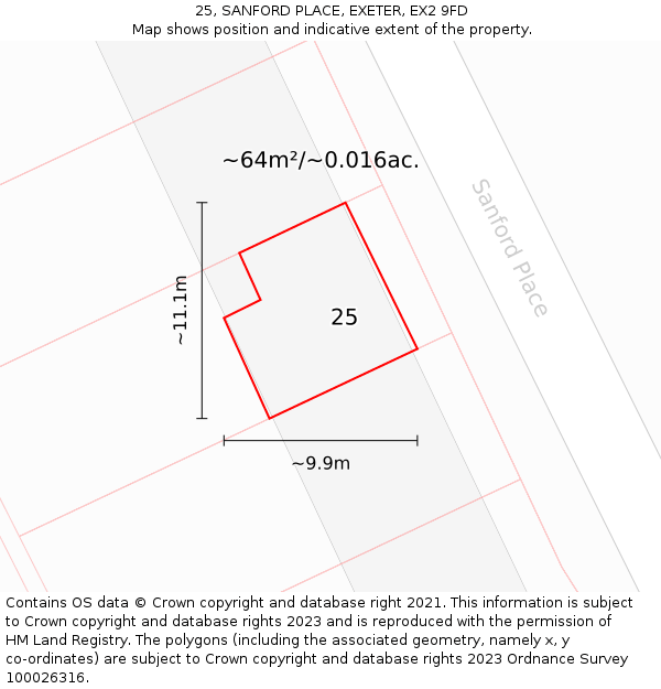 25, SANFORD PLACE, EXETER, EX2 9FD: Plot and title map
