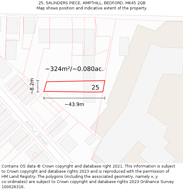 25, SAUNDERS PIECE, AMPTHILL, BEDFORD, MK45 2QB: Plot and title map