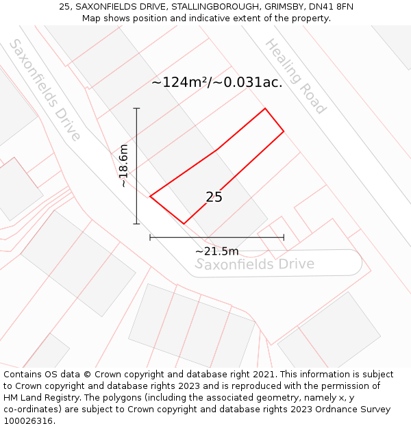 25, SAXONFIELDS DRIVE, STALLINGBOROUGH, GRIMSBY, DN41 8FN: Plot and title map