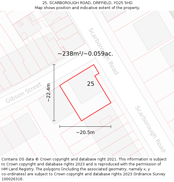 25, SCARBOROUGH ROAD, DRIFFIELD, YO25 5HD: Plot and title map